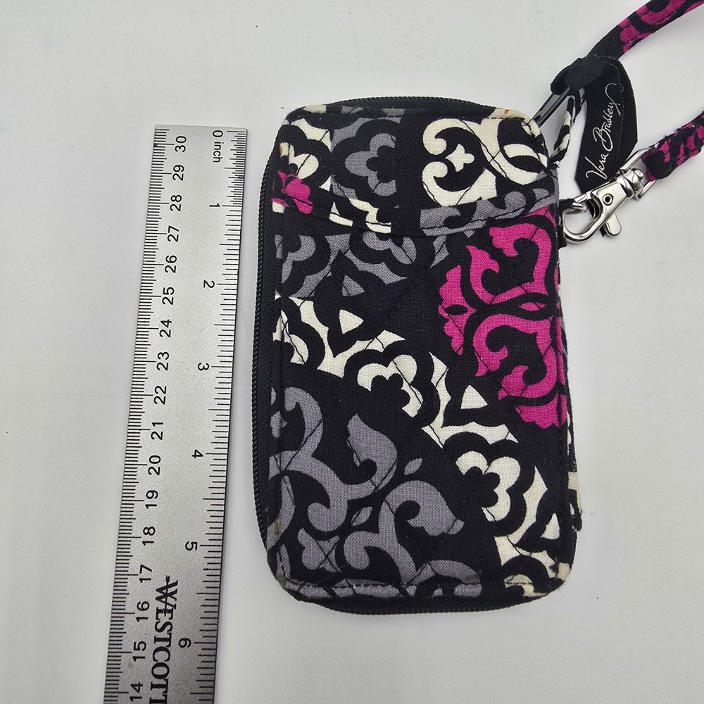 Vera Bradley Wristlet Wallet ID Window Zip Around Black Pink Gray Floral Pattern - Picture 5 of 7